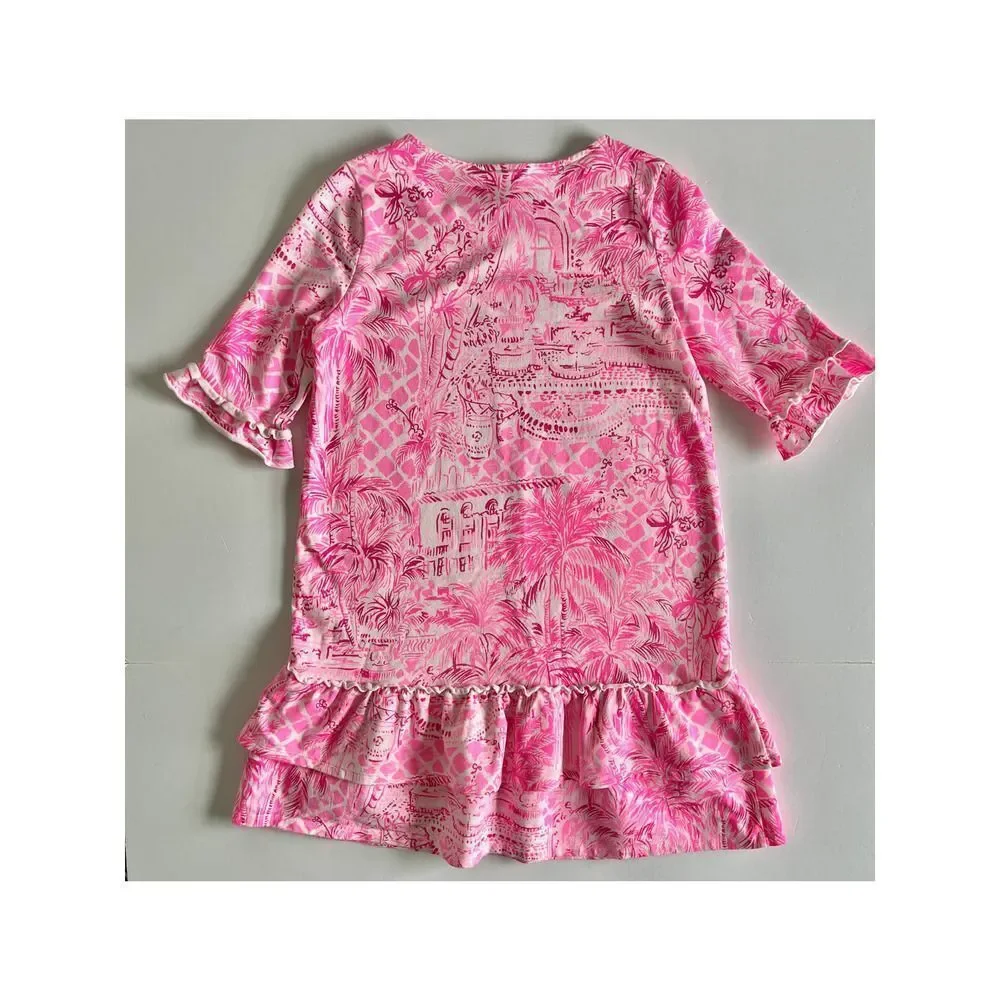 Lilly Pulitzer Kailyn Pink Blossom Palm Beach Paradise Dress Girls Size XL 12-14